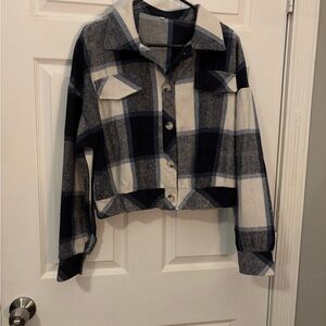 White and Blue Jacket with Cropped Style